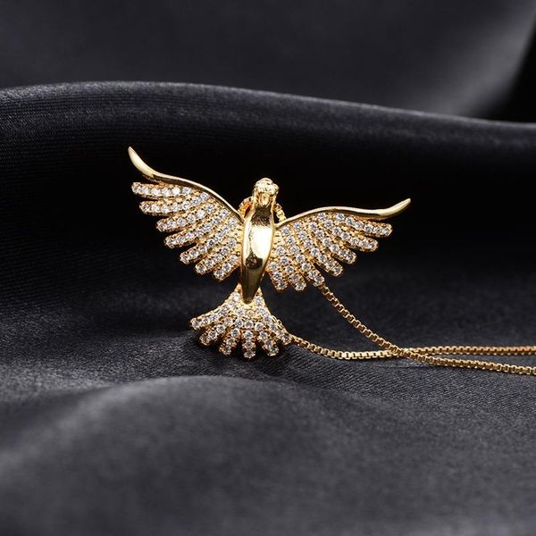 

chains gold color animal pendant necklace paved cubic zirconia stone eagle choker for women fashion jewelry female accessories, Silver