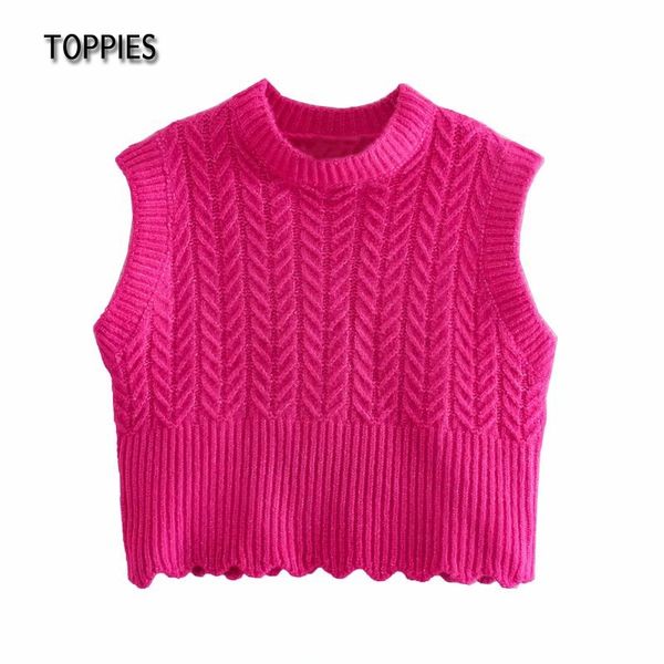 Toppies Fashion Rose Red Maglione Gilet Donna Maglione corto Gilet lavorato a maglia casual Giacca femminile 210412