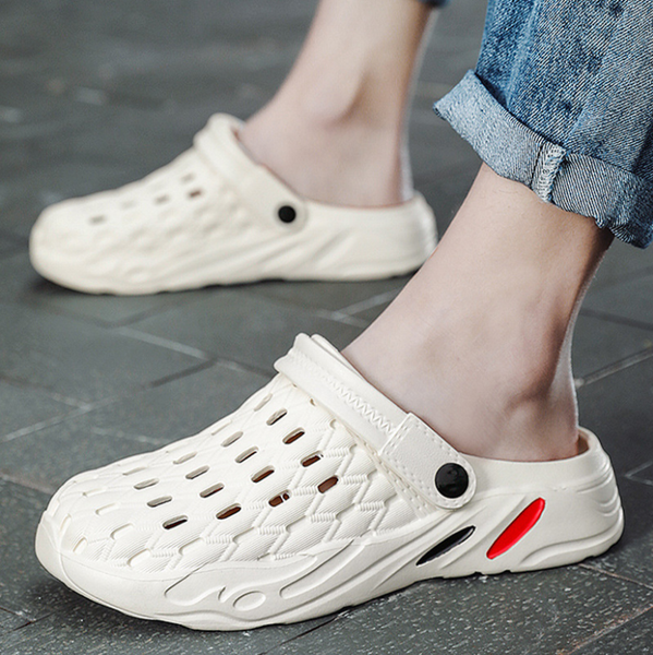 

men's slippers summer korean style trendy outdoor wear personality dual-use hole beach shoes, Black