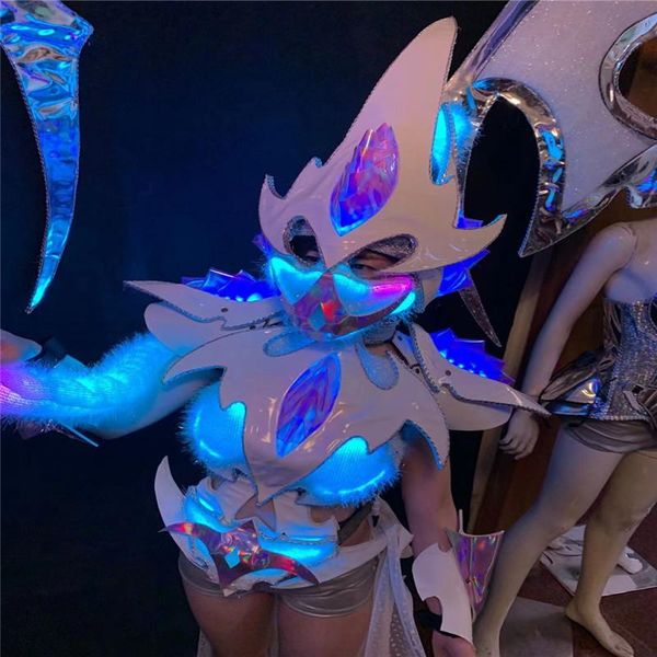 

party decoration bv6 model wears rgb led lighted costumes colorful luminous female perform dress armor bodysuit glowing outfit disco show ba