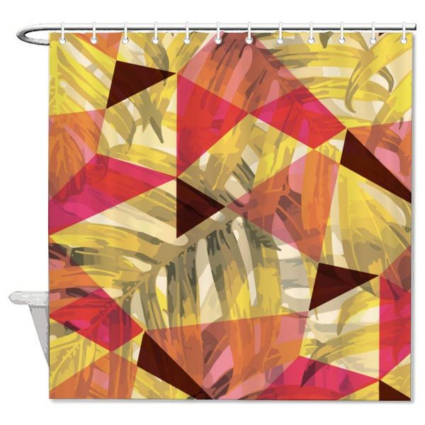 

bath curtain with bathroom rugs mats matching, geometric plant patchword big leaves pink triangle shower curtain with 10 hooks,