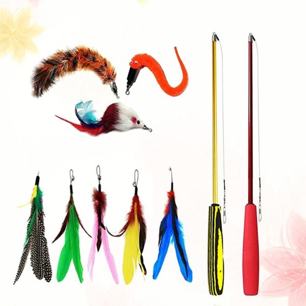 

cat toys 10pcs of one set funny teasing rods durable wand stick interacive chaser for pet (2pcs and 8pcs re