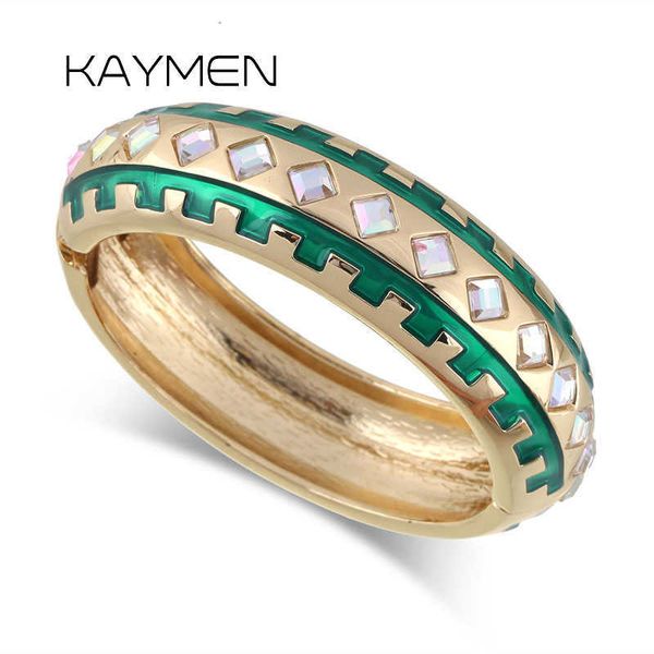 

women loved statement fashion bangle bracelet & golden plated inlaid square crystals cuff bangle for wedding party gift q0717, Black