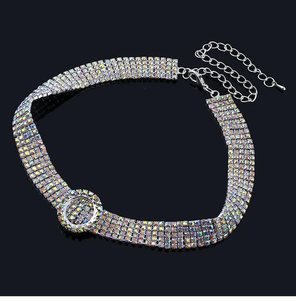 

chains simple trend fashion necklace with rhinestone choker collar personality clavicle chain for female party gifts wholesale, Silver
