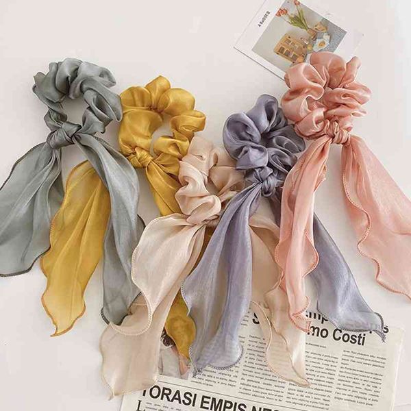 

mode satin ribbon bandana bow scrunchies girls ribbons elastic bands holder ponytail accessories for women's hair, Pink
