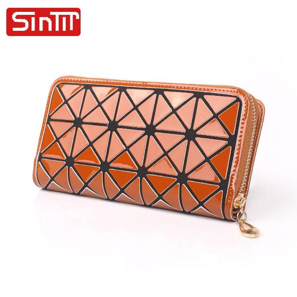 

wallets sintir brand fashion geometric plaid sequin women pu leather long design clutch big female purse, Red;black