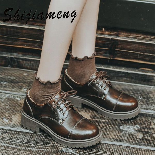 

dress shoes small leather women's thick heel british style with 2021 retro japanese jk lace-up single, Black