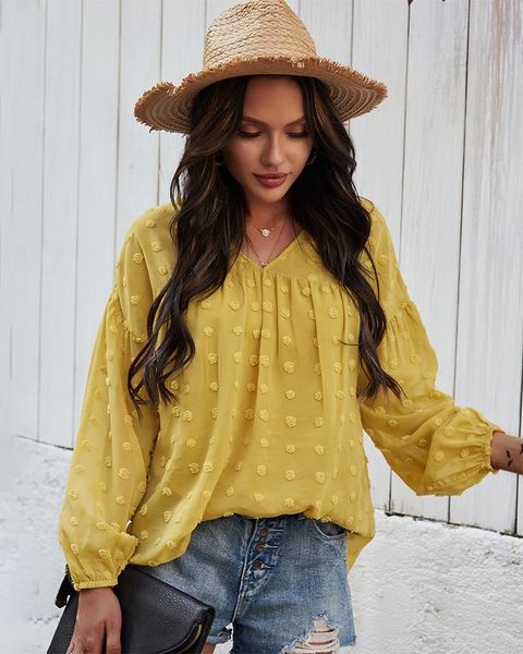 

women's t-shirt 2021 v collar women fashion long-sleeved chiffon our style jacket, White