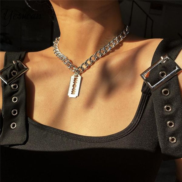 

simple irregular geometric blade pendant necklace for women personality thick chain choker clavicle jewelry chokers, Golden;silver