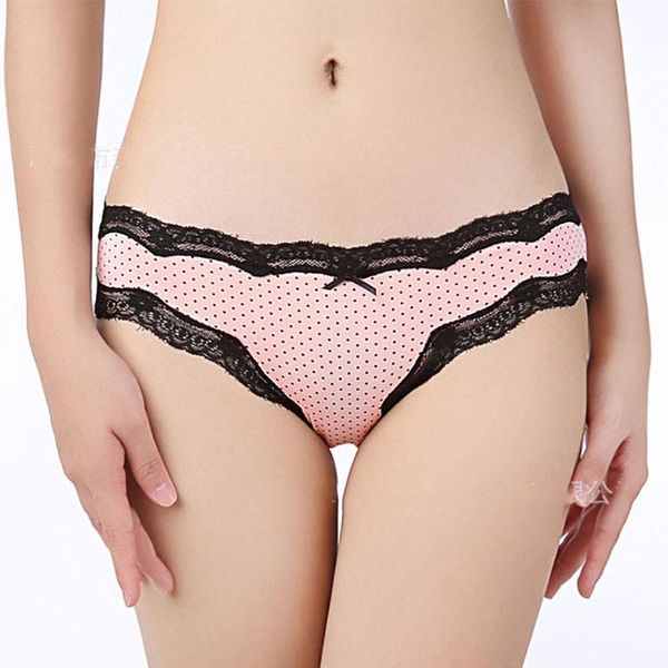

women's panties cute for woman pink underwear breathable soft dots lingerie female briefs lace edge underpants 3pcs/2pcs thin shorts, Black;pink
