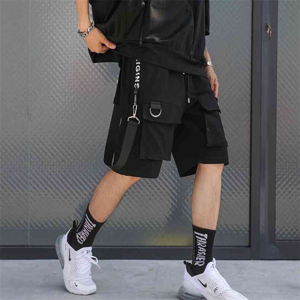 

prowow summer style hip hop men's pants black ribbons streetwear pockets shorts knee length sweat fashion 210716, White;black