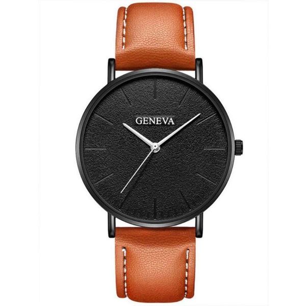 

wristwatches wholesale simple trend geneva black design business leather watches 2021 fashion casual mens wristwatch gift for men, Slivery;brown