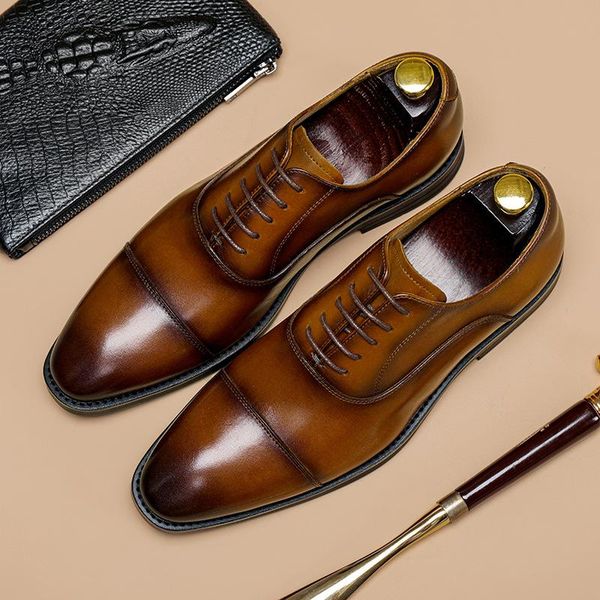 

genuine leather men shoes japanese oxford elegant office dress for business pointed toe suit, Black