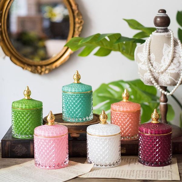 

storage bottles & jars nordic retro multicolor glass jar handmade bottle cotton swab jewelry box candle with lid decor