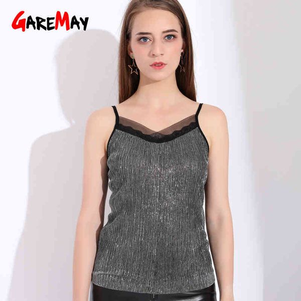 

silver halter women sleeveless spaghetti strap s plus size sling v-neck s shiny brightness 210428, White