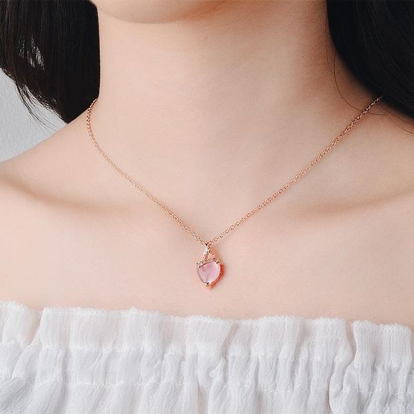 

pendant necklaces kofsac classic shining rose gold chain pendants for women lady heart crystal pink choker necklace collared girl gift, Silver