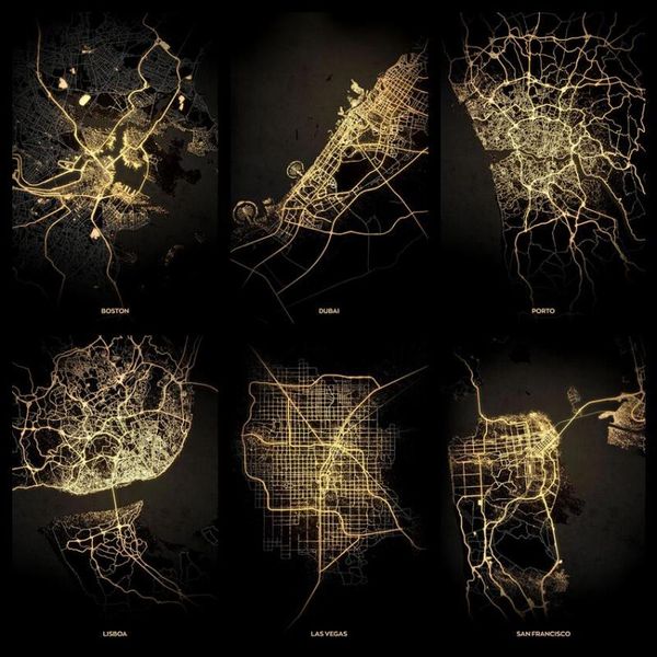 

paintings wtq world city night view traffic highway light heat map canvas painting retro poster wall decor art picture home