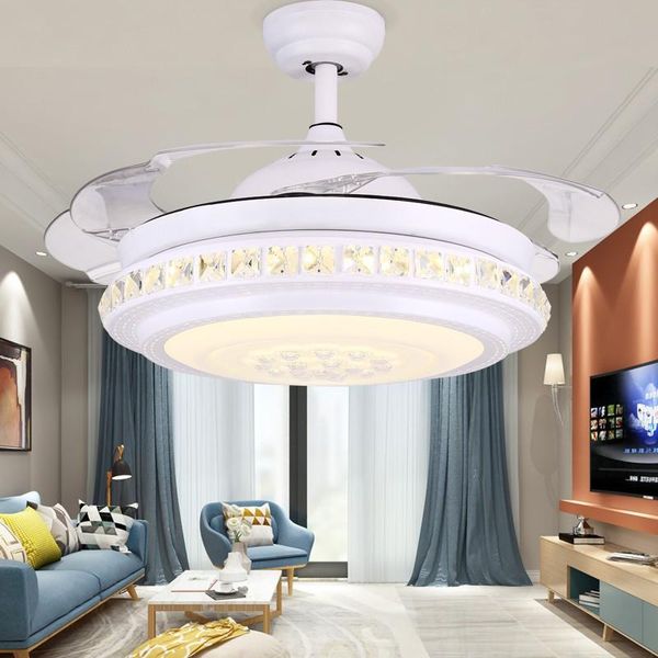 

electric fans modern ceiling fan 220v crystal led 42 inch remote control acrylic lights office dining room bedroom white