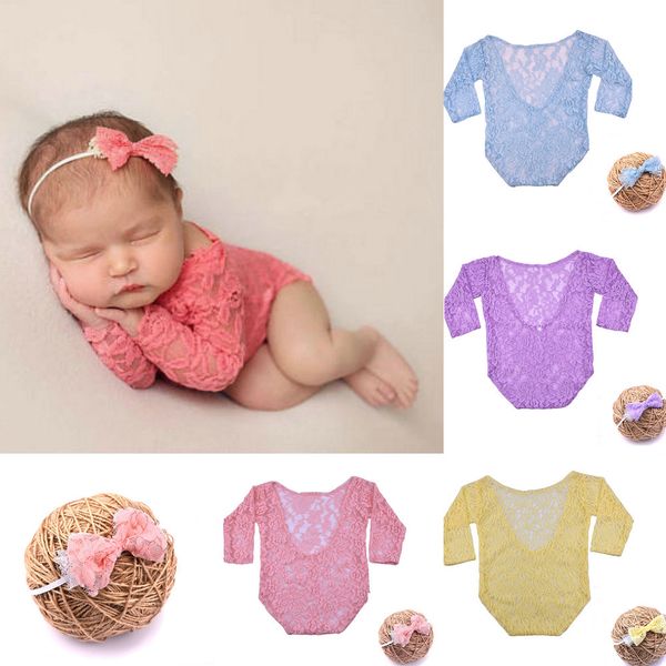 

newborn romper pgraphy props christmas baby girl lace word leader sleeves hairs bow headband set p outfits onesies one-piece rompers jumpsui, Blue