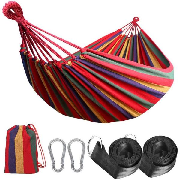 

single double cotton outdoor hammock multiples load capacity up to 200kg portable with carrying bag for garden camping hiking pads
