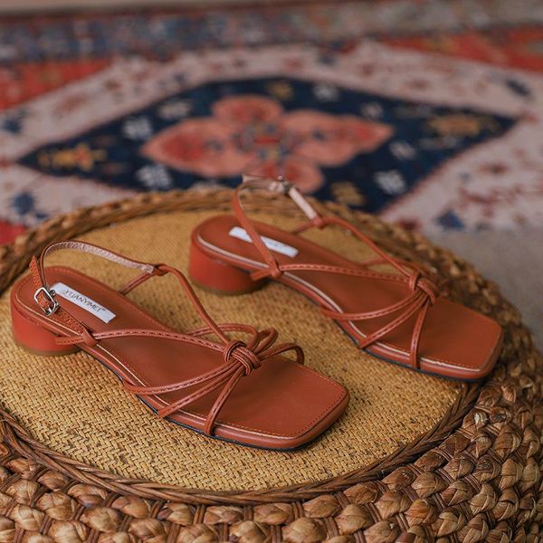 

sandals buckle strap low woman leather med block heels large size female shoe 2021 summer open toe low-heeled medium chunky high, Black