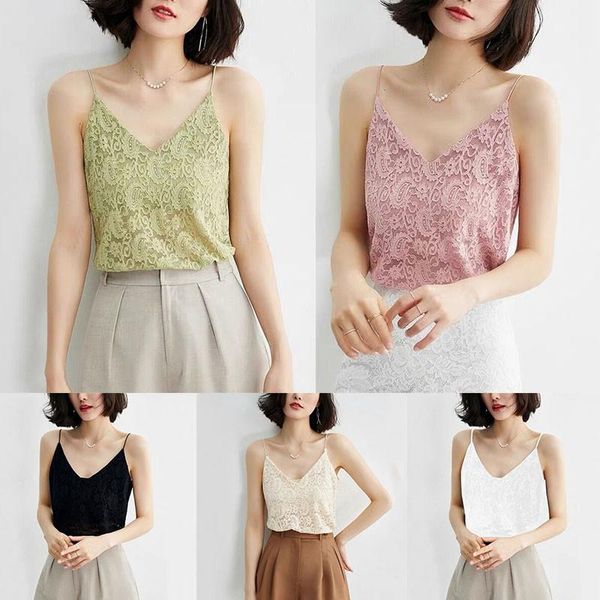 

women's tanks & camis lace solid color v-neck casual sleeveless basic camisole, White