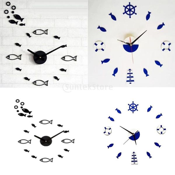 

wall clocks modern acrylic clock rudder tower cute fish diy mute decor blue/black