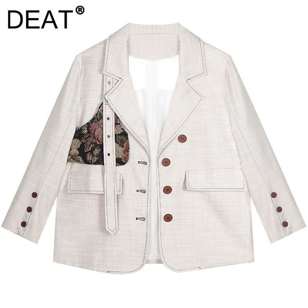 

women's suits & blazers [deat] women blazer turn-down collar long sleeve single-breasted printing loose coat fashion tide spring autumn, White;black