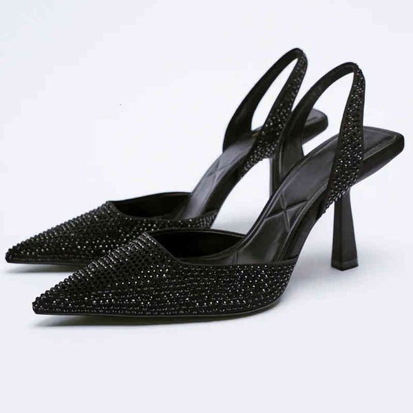 

za dress shoes outono nova shimmery estilingue sapatos de salto alto sandÃ¡lias festa feminina apontou toe bomba mulher preto azul bombas 73m, Black