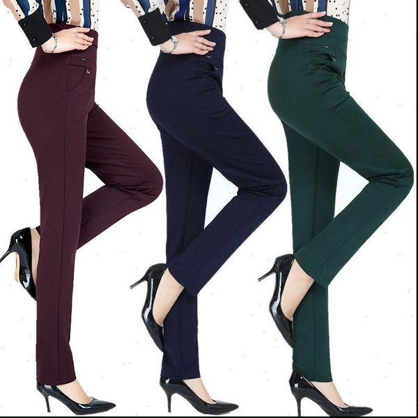 

womens pants with logo plus size middle old age women trousers high waist straight casual solid color, Black;white