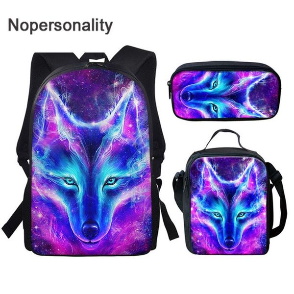 

school bags nopersonality3pcs/set backpack for kids boys girls cool wolf 3d printing children orthopedics rucksack bookbag pencil box