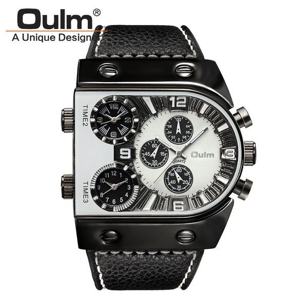 

wristwatches big dial men's quartz watches multi-time zone fashion personality analog military wristwatch pu leather casual sports watc, Slivery;brown