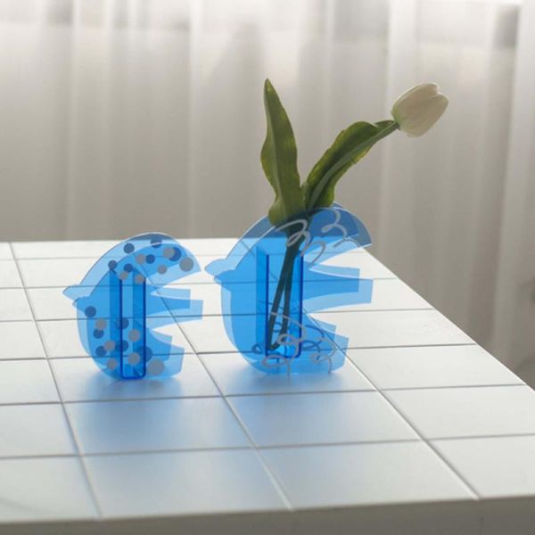 

vases 3d geometry acrylic pot nordic wave shape not fragile flower basket brushes holder home decoration