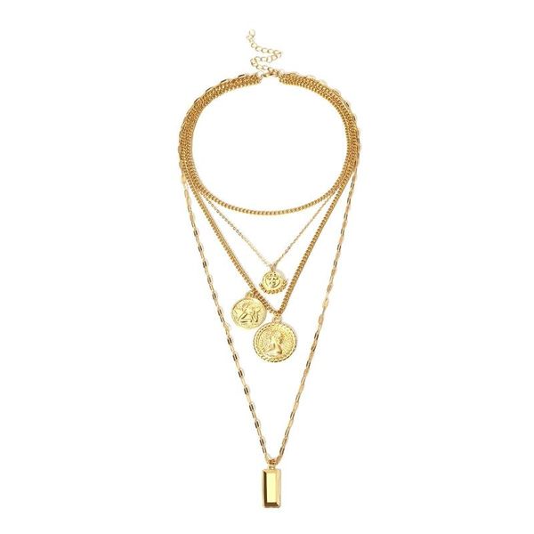 

chokers coin retro round creative embossed item women simple multi-layer geometric wild necklace cx622, Golden;silver