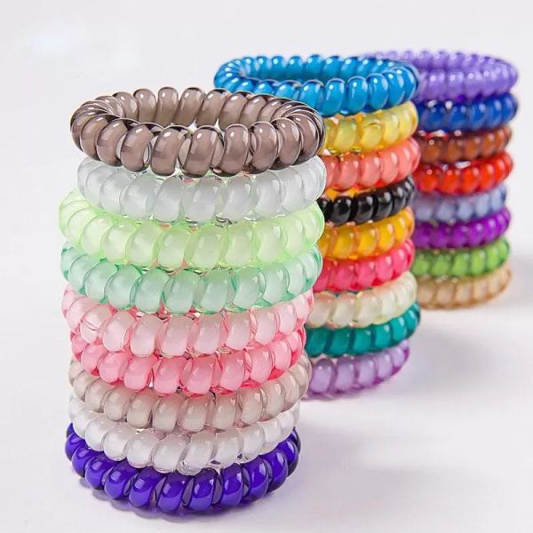 

26 colors 65cm telephone wire cord gum hair tie girls elastic band ring rope candy color bracelet stretchy scrunchy7821457, Slivery;white