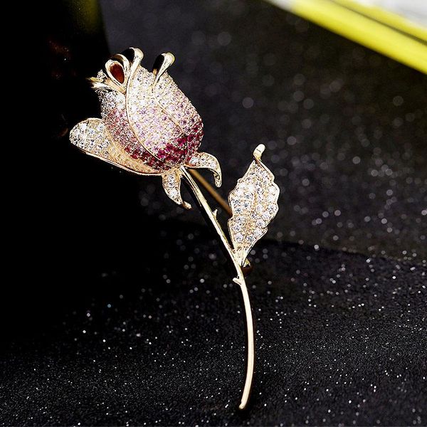 

pins, brooches female elegant coat cardigan luxury zircon crystal rose flower brooch accessories sweater pin xz5403, Gray