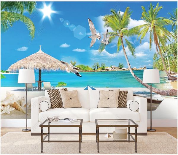 Costume foto wallpapers 3d murais Papel de parede HD Praia Mediterrânea Praia Cenário Vista Mar Ilha TV Fundo de Parede Home Decor