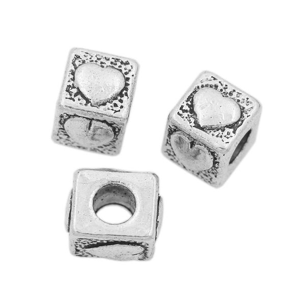 Liga 9.5x8.8x7.2 mm Tibetan Silver Poker Heart Big Hole Beads Fit Charme Pulseira L1280 98pcs / Lote