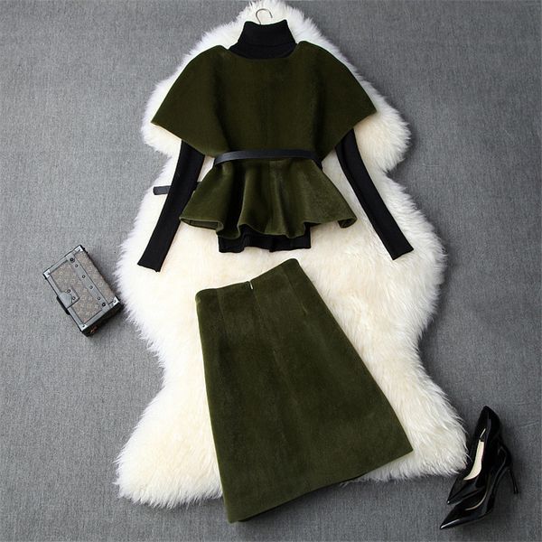 

two piece dress upper runway quality female suit autumn winter party long sleeve outfits superior mesh base + wool vest 3 clothing sets 95wb, White