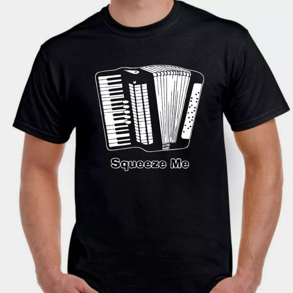 

Squeeze Me Squeezebox accordion music musician band tee Who T shirt, White;black