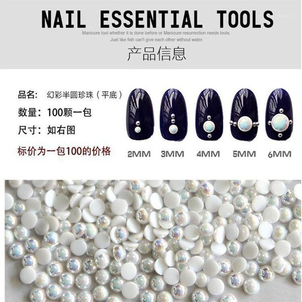 

nail art jewelry high-end manicure ab symphony white pearl flat-bottom semi-circular 200pcs1, Silver;gold