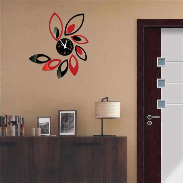 

red and black leaf wall clock diy acrylic mirror k9store clocks