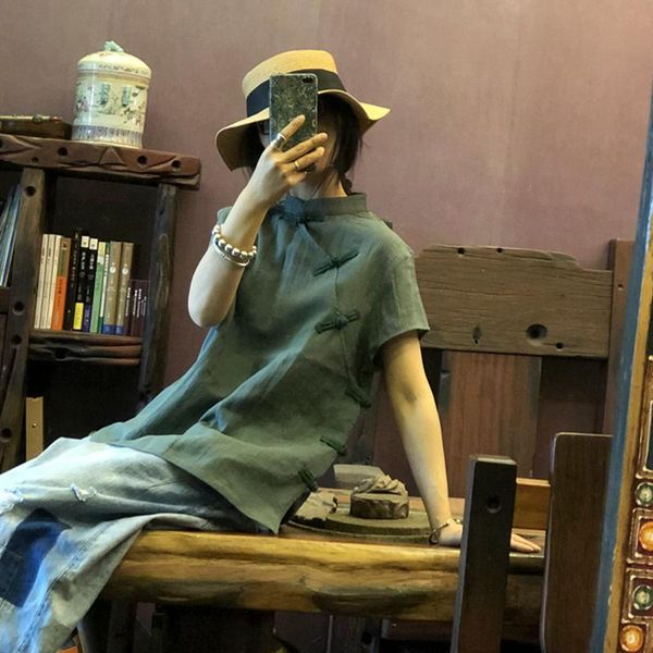 

ethnic clothing 2021 summer chinese style improved side cardigan retro pure linen short-sleeved, Red