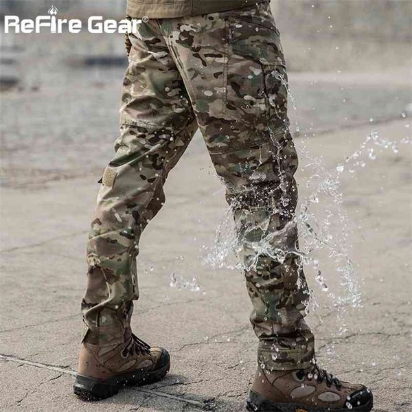 Refire a camuflagem de engrenagem calças militares homens multi bolso wearable tático combate pant água à prova d 'água swat swat especial cargas calças 210715