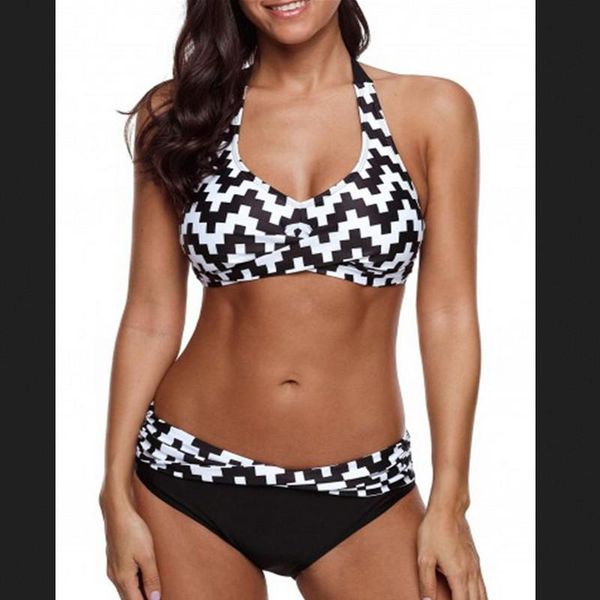 

bikini women 2021 geometric halter swimwear bandage push up padded set beachwear swimsuit monokini one-piece suits