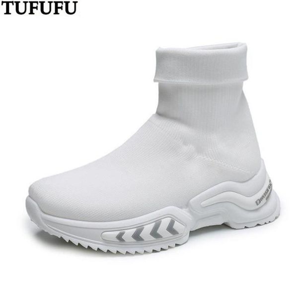 

boots elastic socks women stretch fabric chunky heel ankle slip-on solid ladies shoes woman sneakers footwear chaussures, Black