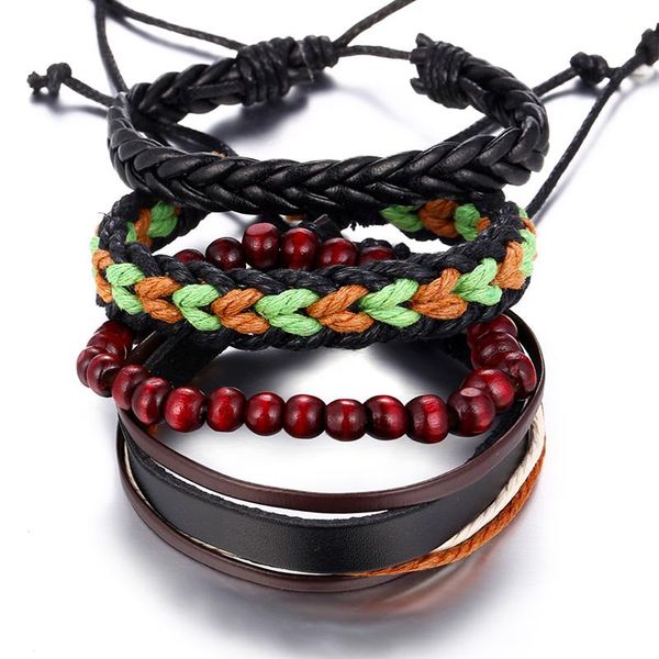 

tennis diffone 2021 arrival wrap bracelet for men 4pcs/set handmade braided thread braslet male leather brazalete present him, Golden;silver