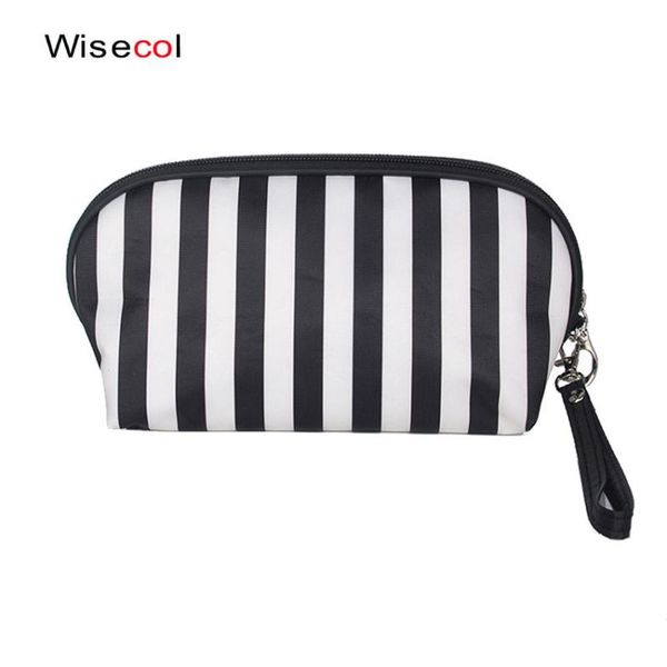 

wisecol travel cosmetic bag striped dressing box lady zipper hand holding handbag organizer storage bags & cases