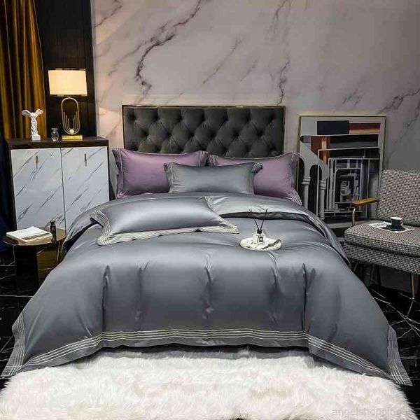 

luxurious soft 1000tc egyptian cotton gray duvet cover with chic linen embroidery l bedding set bed sheet pillowcases