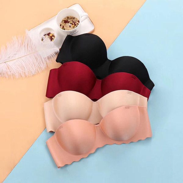

bras invisible for women seamless bra push up lingerie strapless brassiere bralette fashion underwear intimates #f, Red;black